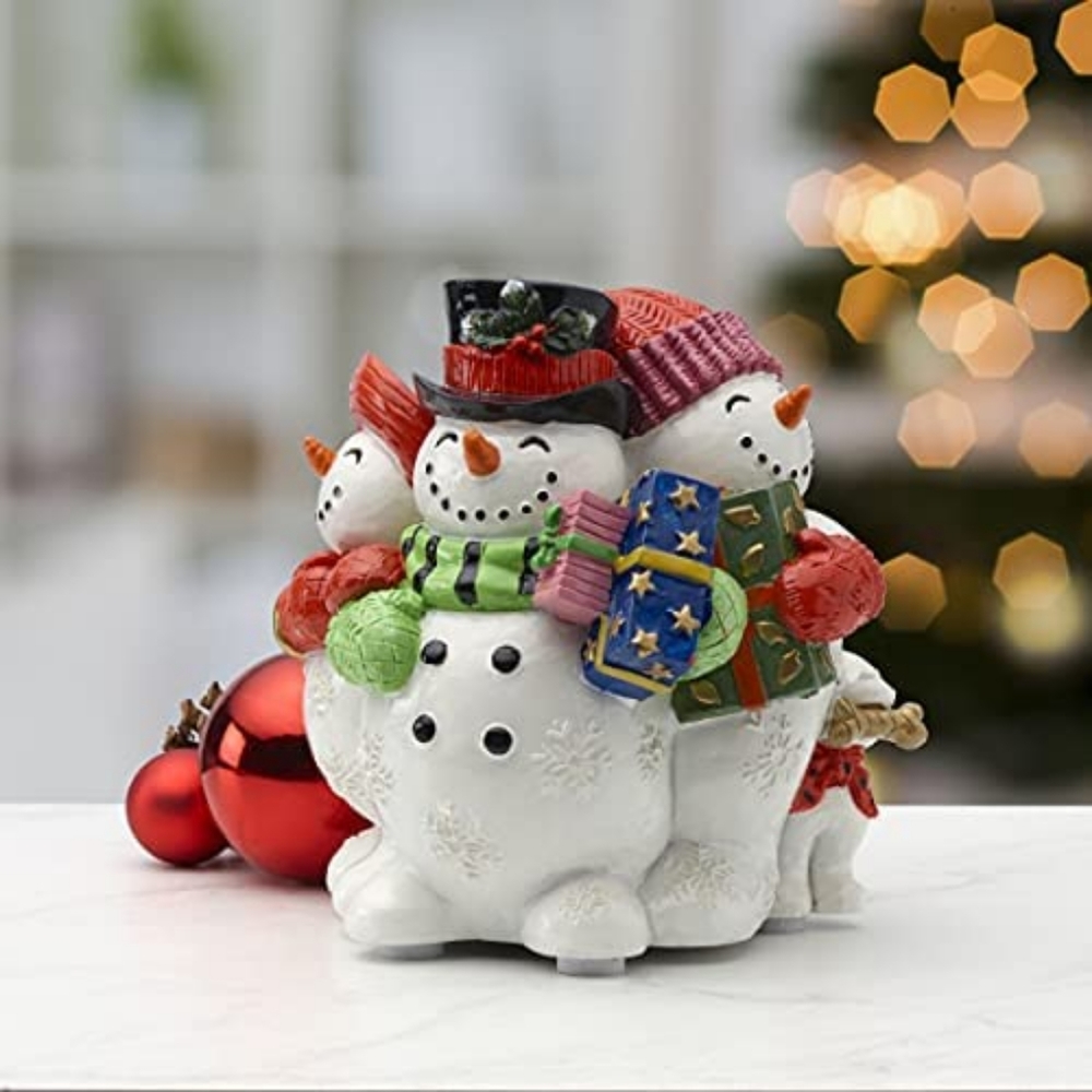 Fitz and Floyd Holly Jolly Snowman Resin Musical, Multicolor